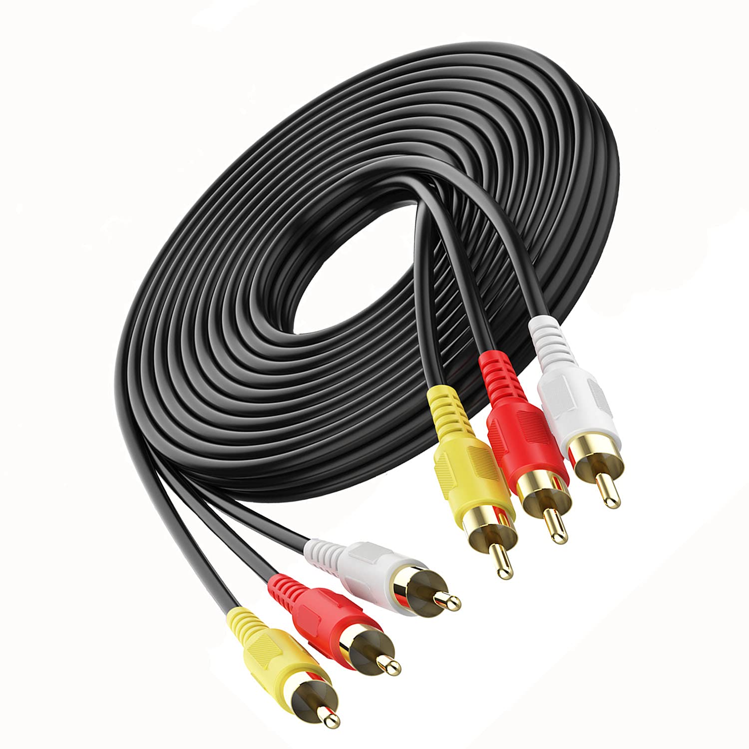 HZFLBN Audio Video Cable(20M/60FT) 3RCA to 3RCA Audio Video Composite AV Cable Compatible with VCR, Satellite and Home Theater receivers, Set-top Boxes, Speakers, amplifiers, DVD TVs，24K Gold Plated