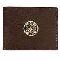 Officially Licensed US Marine Crops Medallion Bifold Genuine Leather Classic Wallet, Men’s birthday gift, Handmade Wallet in Brown & Black (Brown)