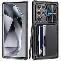 for Samsung Galaxy S24 Ultra Case Wallet, Built-in Card Holder (4-5 Cards) & Slide Camera Cover & Kickstand, Military Grade Protection, Rugged Silicone Case for Galaxy S24 Ultra 2024 Only, Black