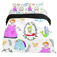 Duvet Covers Set Full Princess and Prince - Soft and Breathable Microfiber Comforter Bedding Set with Zipper Closure for Kids Women Men, 1 Duvet Cover 2 Pillowcase
