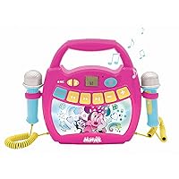 LEXIBOOK – Disney Minnie - Portable Karaoke Digital Player for Kids – Microphones, Light Effects, Bluetooth, Record and Voice Changer Functions, Rechargeable Battery, MP320MNZ