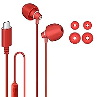 GEEKRIA Silicone Sleep Earbuds, Noise Isolating Ear Plugs with MIC and Volume Control, USB-C Mini ASMR Sleeping Earphone, for Light Sleep, Insomnia, Side Sleep, Air Travel (Red)