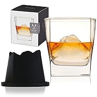 Viski Mountain Whiskey, Old Fashioned Craft Cocktail Maker, Silicone Ice Mold with Crystal Glass Set of 2, Set of 1, Black