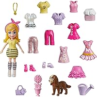 Polly Pocket Travel Toy with 3-inch Doll and 18 Accessories, Puppy and Flower-Themed Fashion Pack