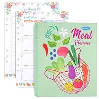 6 Ring 8.5x11 Weekly Meal Planner Notebook - Total 324 Pages to Organize Your Weeks’ Meal Menu With Grocery List for Family Recipes Gifts For Any Occasion,Binder Design (Green)