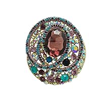 TTjewelry Vintage Style Colorful Austria Crystal Oval Gold-Tone Brooch Jewelry