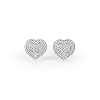 S925 Sterling Silver 1/5ct TW Diamond Heart Shaped Cluster Halo Stud Earrings (I-J, I2)
