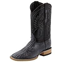 Texas Legacy Mens Black Gray Western Leather Cowboy Boots Snake Print Square Toe