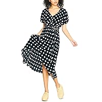 Clothing Womens Polka-Dot Wrap Dress, Black, Large