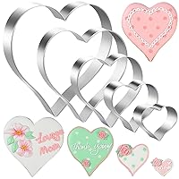 Heart Cookie Cutter,5 Piece Heart Shaped Cookie Cutters Fondant Biscuit Cutters for Valentines Day - Stainless Steel (Size 4.57