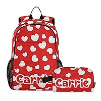 Custom Love Hearts Backpack for Kids Personalized Bookbag Set with Lunch Box Middle School Elementary Backpack for Girls Teens Boys Kids