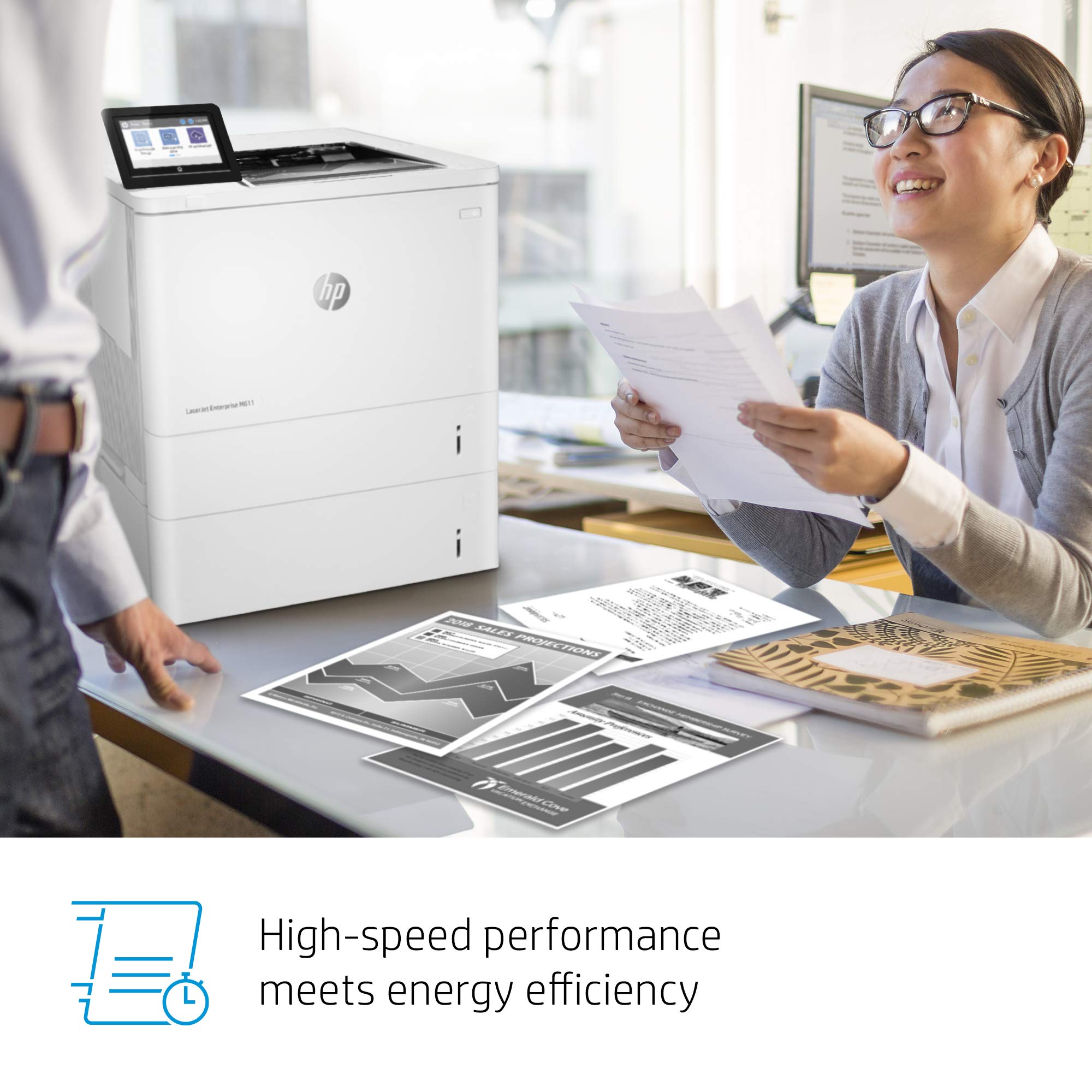 HP LaserJet Enterprise M611x Black and White Printer with built-in Ethernet, 2-sided printing & extra paper tray (7PS85A) White