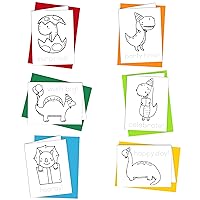 Coloring Cards: Set of 6 Cards for Kids to Color and Practice Letter Writing - All Occasion Greeting Cards 100% Recycled and Made in USA (Dinosaur Birthday)