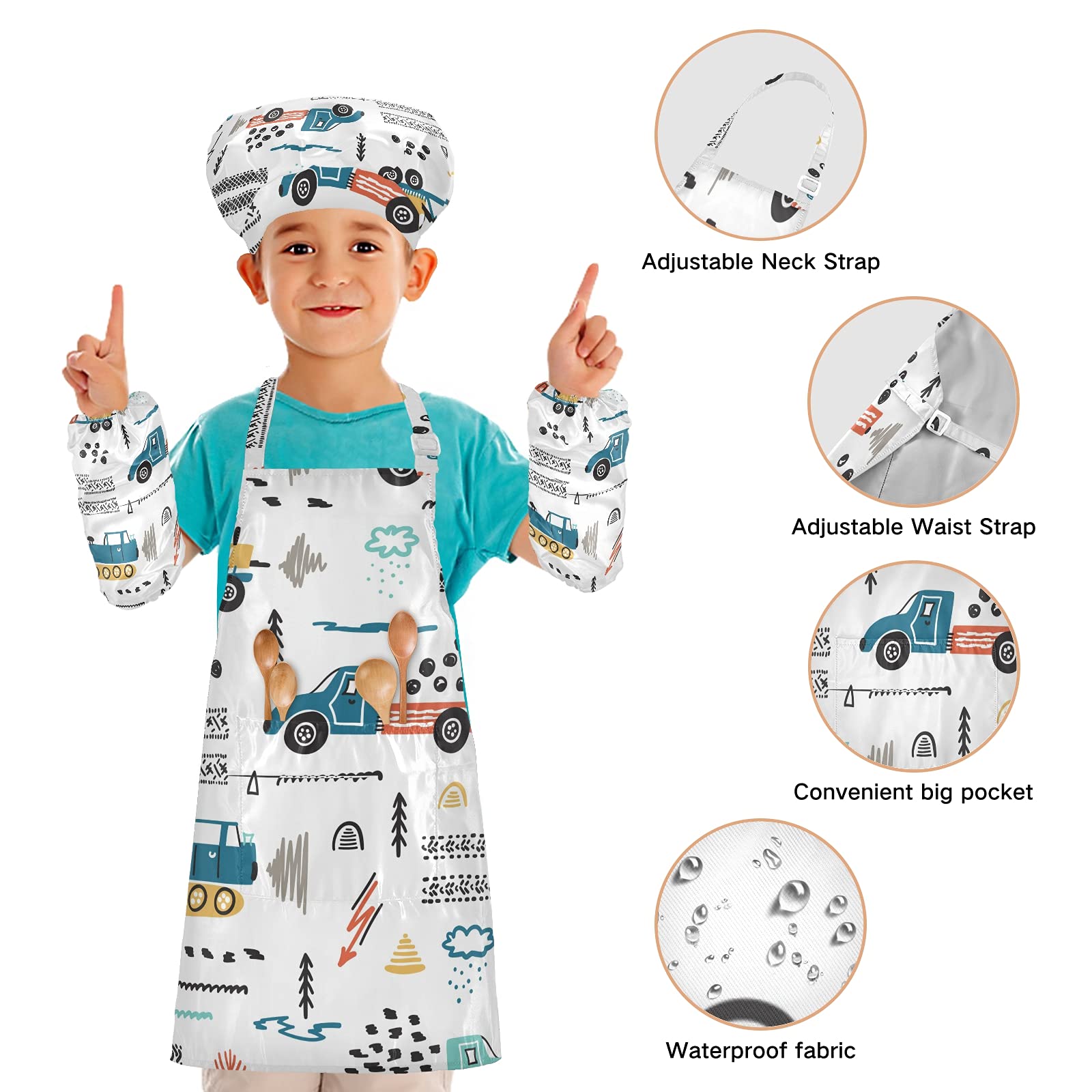 innewgogo Kids Apron Chef Hat Set Child Aprons Girls Boys Kitchen Bib Apron set