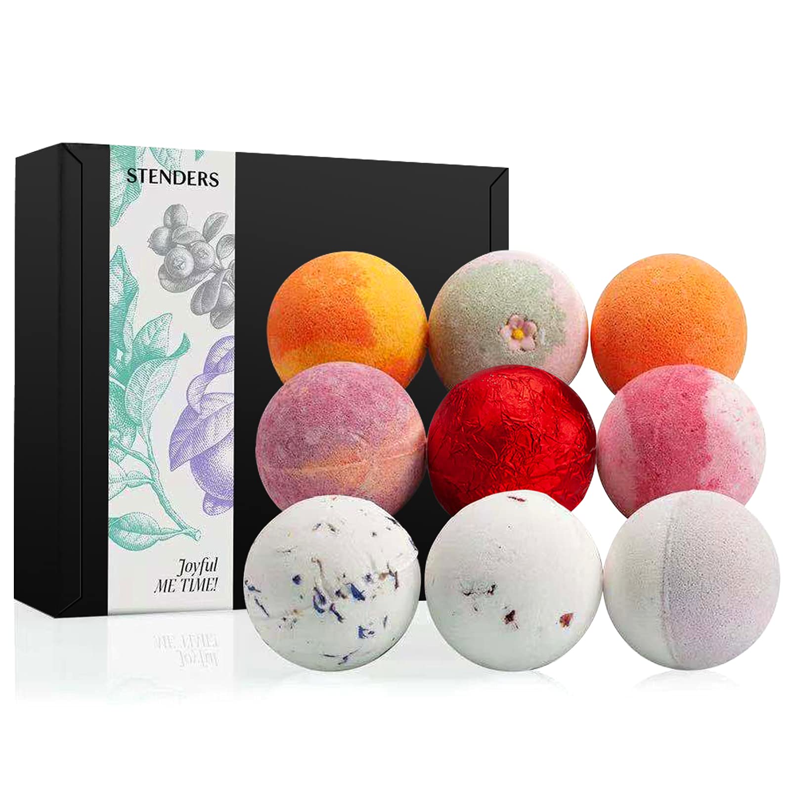 STENDERS Bath Bombs Gift Set for Women Girls- 9 Organic Super Fizzy Bath Bomb Kit - Large Bathbombs with Natural Essential Oils Perfect for Bubble & Spa Bath, Christmas Valentine's Day Gift Idea