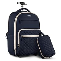 ZOMFELT Rolling Backpack for Women Men, Travel Backpack with Wheels, 17 Inch Laptop Backpack with Toiletry Bag, Carry on Luggage Wheeled Backpack for Travel Trip Business Blue