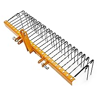 72 Inch Pine Straw Rake, 30 Coil Spring Tines Durable Powder Coated Steel Tow Behind Landscape Rake with 3 Point Hitch Receiver Attachment Fit to Cat0 Cat 1 Tractors for Leaves Grass,Yellow