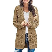 Women's Coats Winter Solid Color Cardigan Long Sleeve Pockets Open Front Knit Sweaters Coat Pea Coats