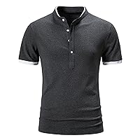 Men’s Stand Collar Slim Fit Golf Tee Fashion Casual Polo Shirt Cotton Lightweight Short Sleeve