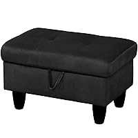 Ottoman Rectangular Storage Ottoman Bench Flannel Footrest Footstool with Hinged Lid for Living Room, Bedroom, Entryway, Black, 28.5