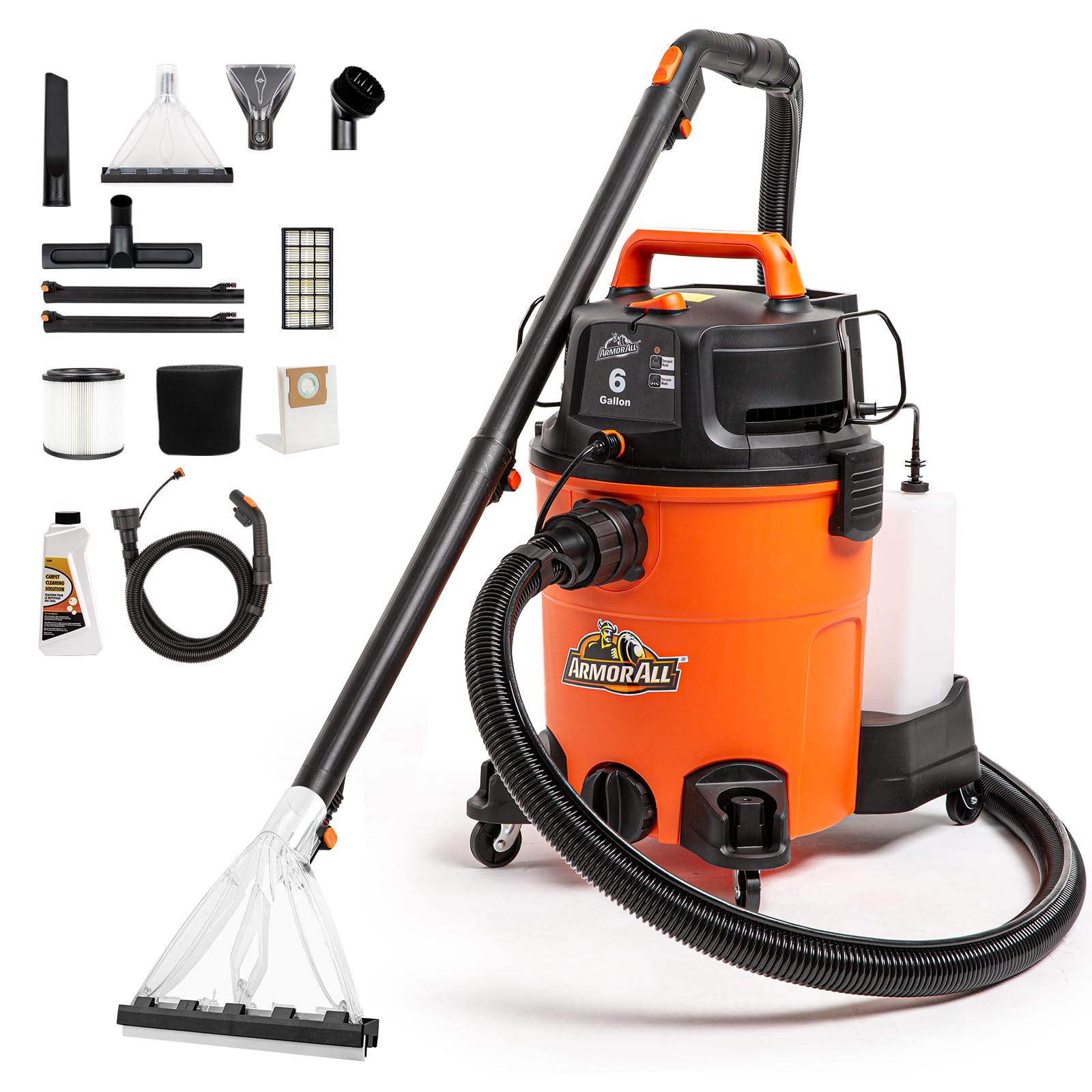 Armor All VK609PFR 0901 6 Gal 5.5 Peak HP Wet/Dry Shop Vac Multi-Purpose Upholstery Carpet Cleaner, Car and Auto Detailer, Orange/Black