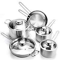 Stainless Steel Pots and Pans Set, 10-Piece Kitchen Cookware Sets Cooking Set, Induction Pots and Pans with Glass Lids, Frying Pans & Saucepan Compatible with All Stovetops