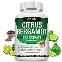 Citrus Bergamot Supplement 1500mg - Pure 25:1 Bergamot Fruit Extract to Support Overall Health, Black Pepper for High Absorption, Natural Non-GMO for Men Women, 90 Capsules