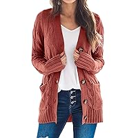 Women's Cardigans 2023 Fall Casual Long Sleeve Button Down Open Front Cable Knit Cardigan Sweater Coat
