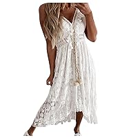 Women's 2024 Floral Printed Dresses Loose Fit Short Sleeve Strap Swing Tiered Flowy A-Line Maxi Long Maxi Sun Dress