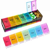Greencycle Weekly Push-Button Pill Organizer Arthritis Friendly Pill Box BPA-Free Pill Cases Design for Vitamins Fish Oil Compartments Supplements (Rainbow)