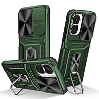 Case for Honor 90 Lite 5G,Military Slide Lens Camera Protection [Built-in Kickstand] Metal Ring Holder Dual-Layer Heavy Duty Shockproof Phone Case for Huawei Honor 90 Lite/Honor X50i 5G (Green)