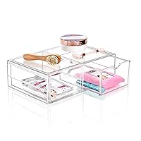 Sorbus Large Stackable Acrylic Drawers - 2 Clear Storage Drawers for Organizing Make up, Nail Polish, Hair Accessories, and Beauty Supplies - Makeup Organizer for Vanity, Bathroom Organizer Countertop