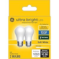 GE Ultra Bright LED Light Bulbs, 100 Watt Equivalent, Soft White, Ceiling Fan Frosted A15 Bulbs (8 Pack)