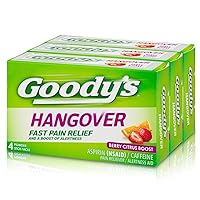 Hangover Powders, Fast Pain Relief & Boost of Alertness, Berry Citrus Flavor Dissolve Packs, 4 Individual Packets, 3 Pack