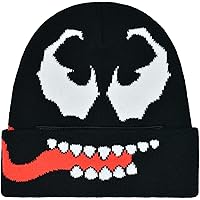 Marvel Venom Intarsia Roll Down Cuff Beanie Hat, Black, One Size