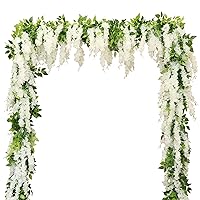 Wisteria Artificial Flowers Garland, 4Pcs 7.2Ft/Piece Silk Fake Wisteria Vine Kit, Hanging Flower for House Outdoor Garden Ceremony Outside Wedding Arch Floral Decor (4, White)
