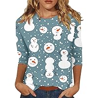 Women's Christmas Shirt Sexy 3/4 Length Sleeve Blouse Loose Fit Crew Neck Casual Tops Trendy Holiday T Shirts