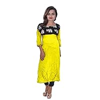 Women's Animal Print Top Tunic Bohemian Yellow Color Wedding Wear Kurti Plus Size