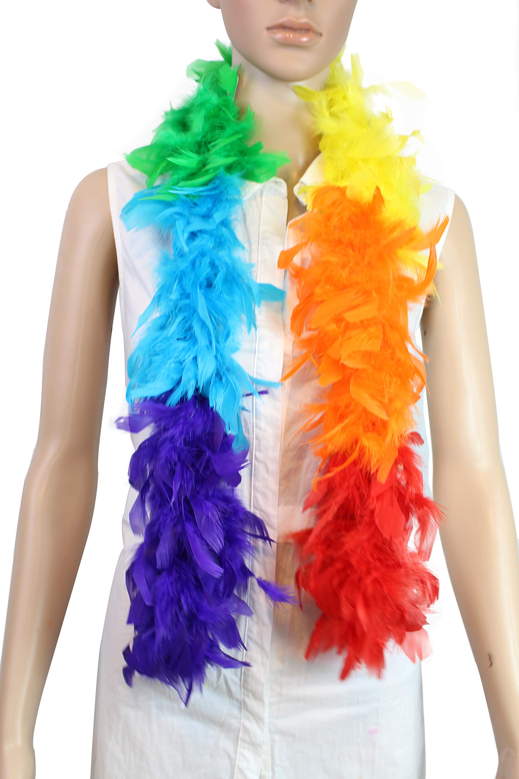 flydreamfeathers Rainbow Color 25 Gram, 4 Feet Long Chandelle Feather Boa, Great for Kids Party, Wedding, Halloween Costume, Christmas Tree, Decoration