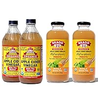 Bragg Organic Apple Cider Vinegar With the Mother 16 Ounce 2 Pack and Bragg Organic Honey Green Tea Vinegar Drink 16 Ounce 2 Pack Bundle