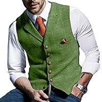 Men's Tweed Plaid Business Suit Vest Casual Tailored Collar Wool Waistcoat Twill Formal Dress Wedding Tuxedo Vest