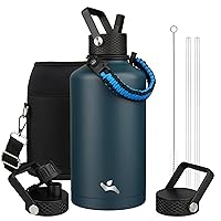Insulated Water Bottle with Straw,87oz 3 Lids Water Jug with Carrying Bag,Paracord Handle,Double Wall Vacuum Stainless Steel Metal Flask,Navy Blue
