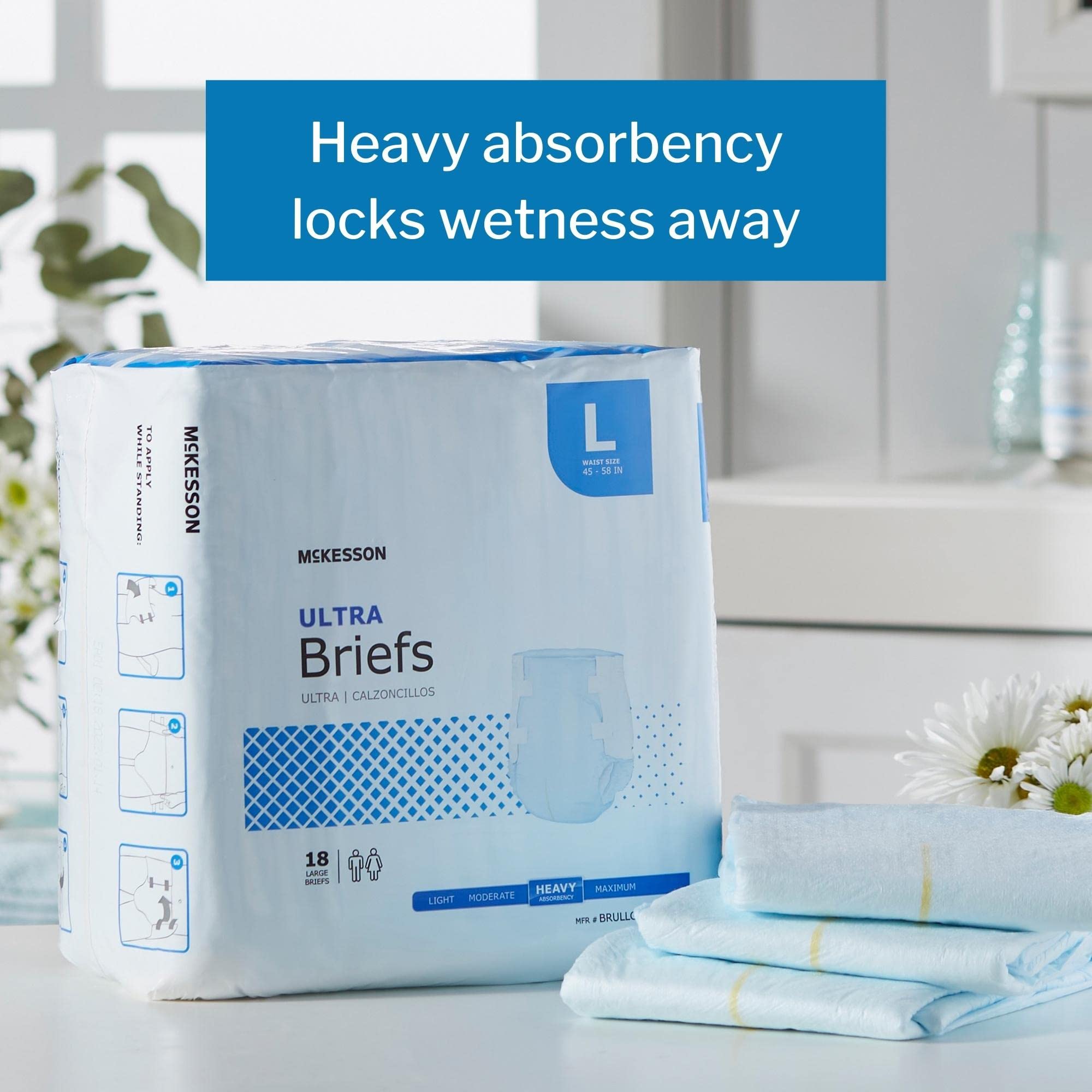 McKesson Ultra Briefs, Incontinence, Heavy Absorbency, Large, 18 Count, 4 Packs, 72 Total