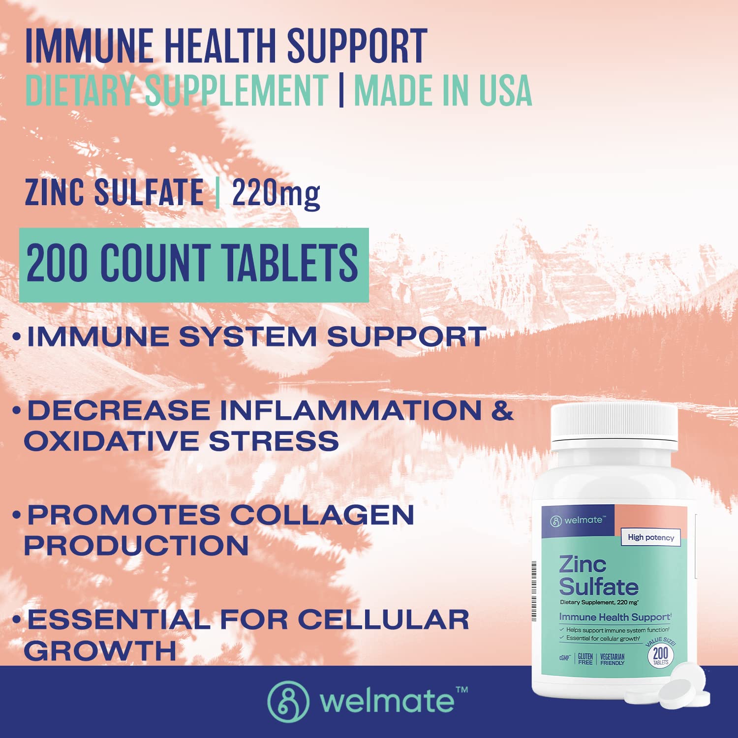 WELMATE Ultimate Cold & Allergy Relief Bundle: Maximum Strength Guaifenesin 1200 Mg Mucus Relief (100 Tablets), Phenylephrine HCl 10 mg Nasal Decongestant (200 Tablets) & Zinc Sulfate 220mg Immune Sup