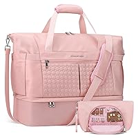 Gym Bag for Women,40L Travel Duffel Bag with Shoes Compartment and Wet Pocket,Waterproof Carry On Weekender Bag,Sport Gym Tote Bags Swimming Yoga, Hospital Holdalls（Pink)