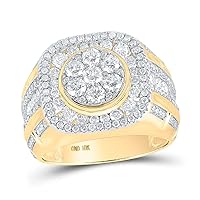 10kt Yellow Gold Mens Round Diamond Flower Cluster Ring 3 Cttw