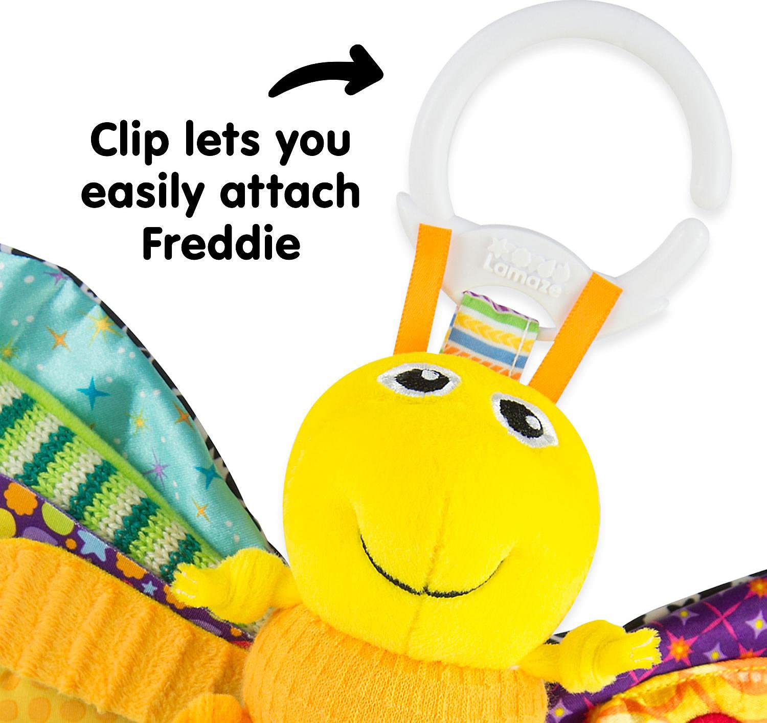 Lamaze Clip and Go Freddie the Firefly Clip On Stroller Toy - Soft Baby Hanging Toys - Baby Crinkle Toys with High Contrast Colors - Baby Travel Toys Ages 0 Months and Up