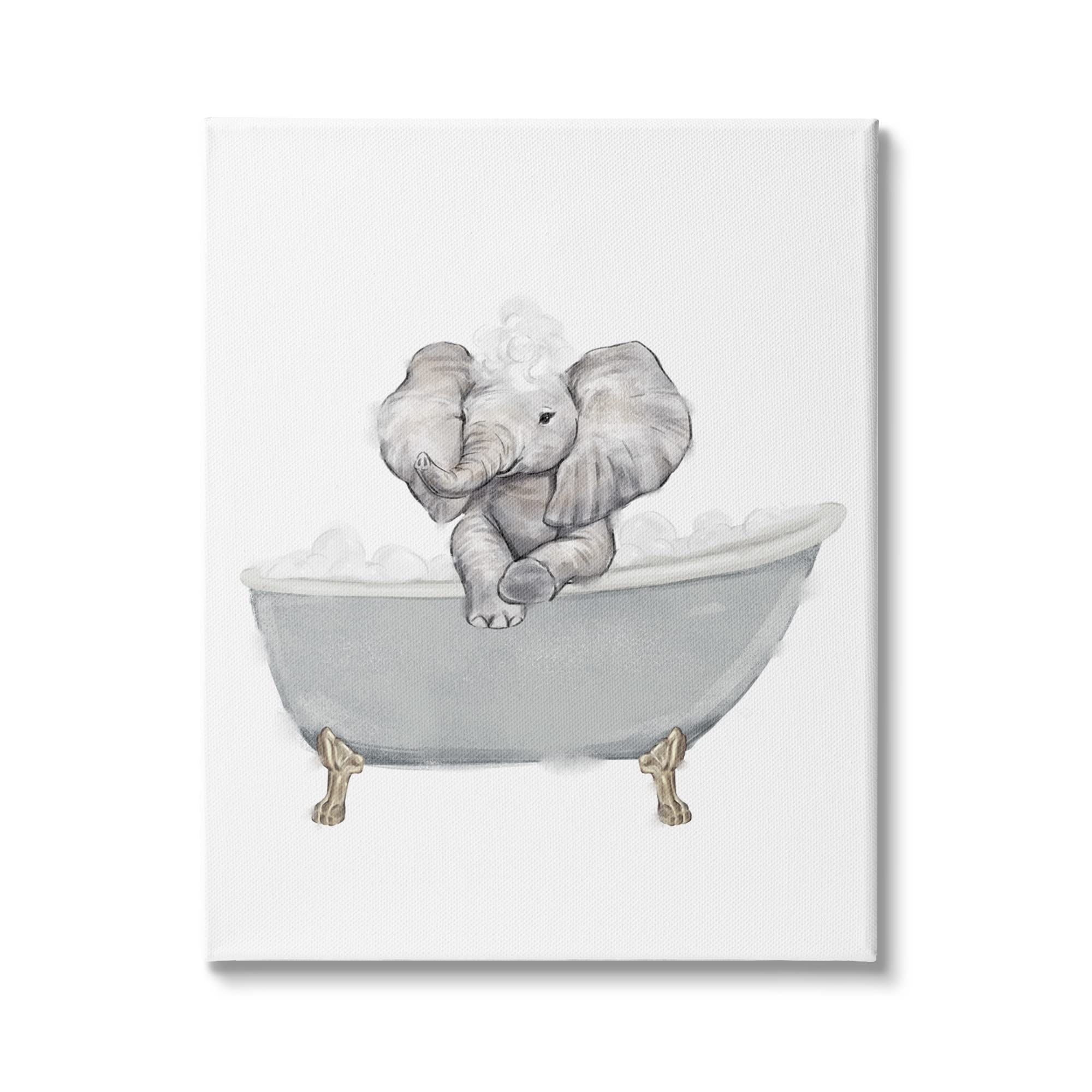 Stupell Industries Baby Elephant Bubble Claw Bathtub Safari Animal Bathroom, Designed by Ziwei Li Canvas Wall Art, 16 x 20, White