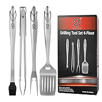 Z GRILLS BBQ Tools Grill Tools Set, Stainless Steel Grill Sets with Spatula, Fork, Brush & BBQ Tongs, Perfect Barbeque Grill Accessories for Outdoor(4 PCS)