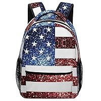 USA Flag Red Blue Sparkles Glitters Travel Laptop Backpack Casual Hiking Backpack with Mesh Side Pockets for Business Work